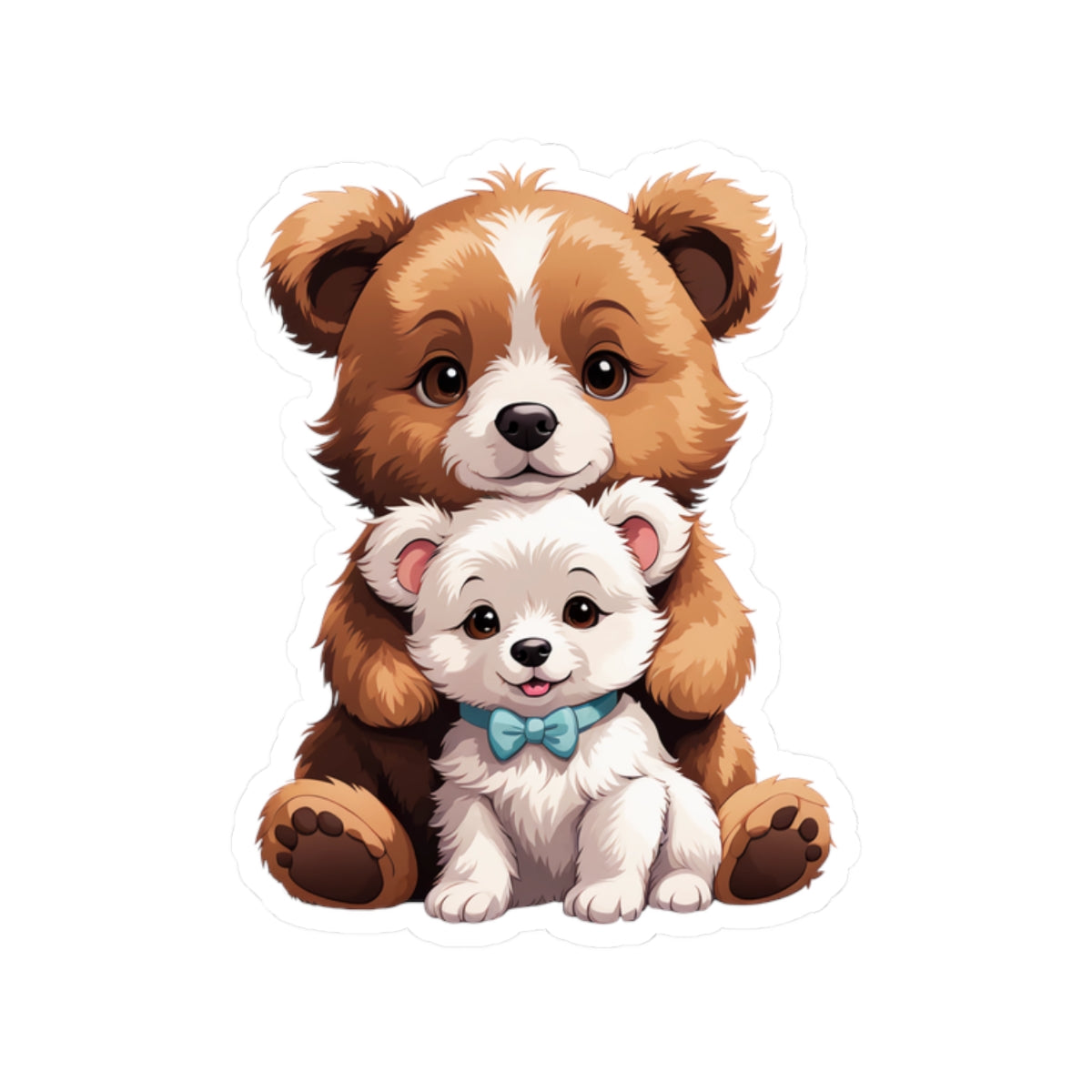 Adorable Bear and Pup Kiss Cut Stickers, Cute Animal Decor, Childrens Party Favors, Laptop Stickers