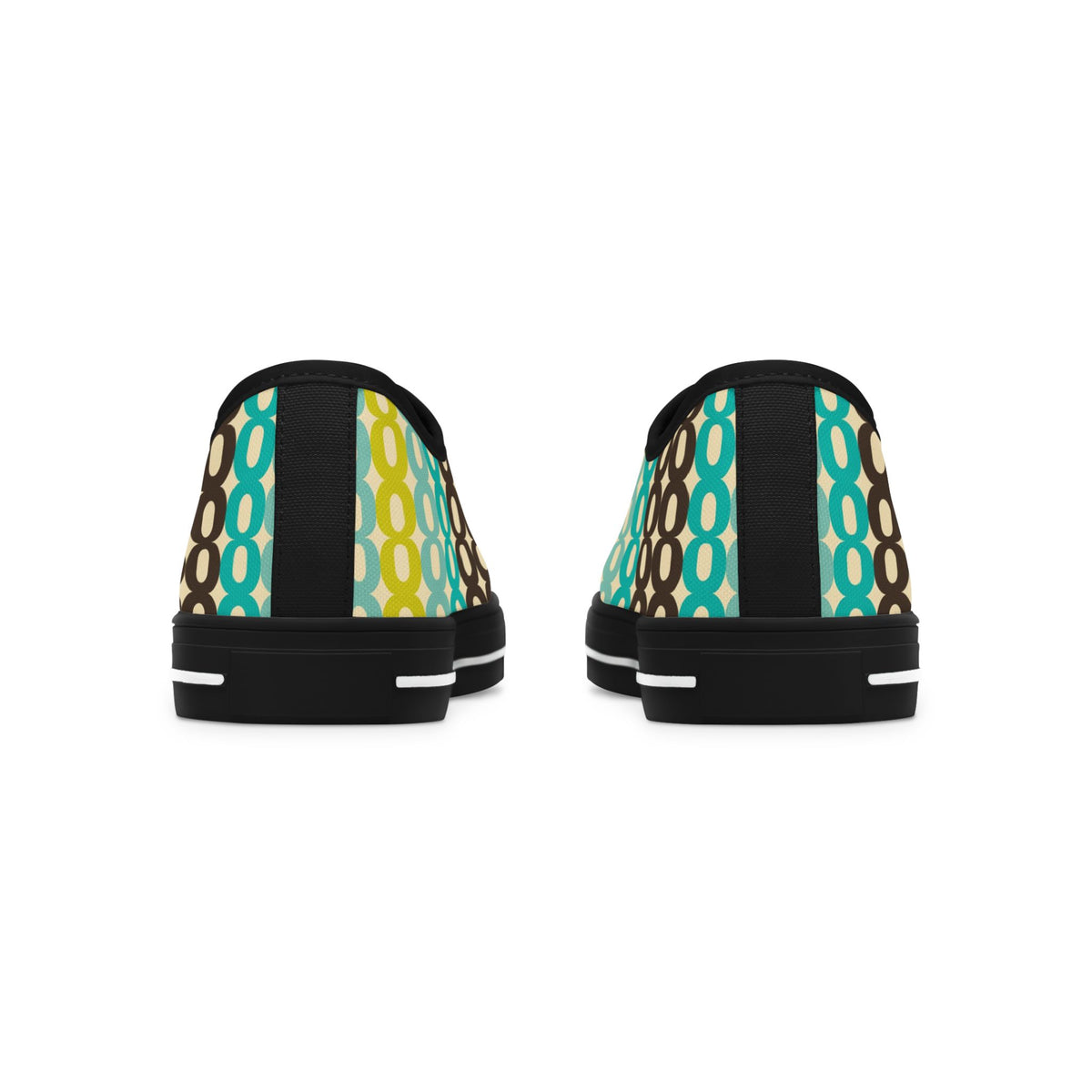 Retro Polka Chain Low Top Sneakers — Teal, Lime & Chocolate Patterned Women’s Shoes