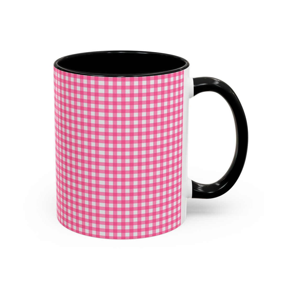Pink Gingham Accent Coffee Mug, Cute Kitchen Decor, Gift for Coffee Lovers, Home Office Mug, Spring and Summer Vibes