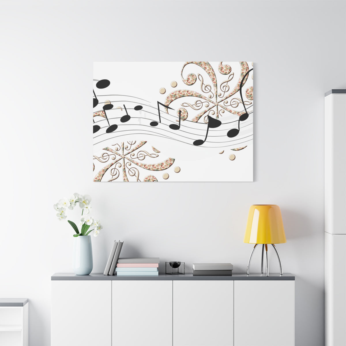 Musical Note Canvas Art, Floral Decor for Home, Music Lover Gift, Wall Art for Musicians, Unique Gift Idea
