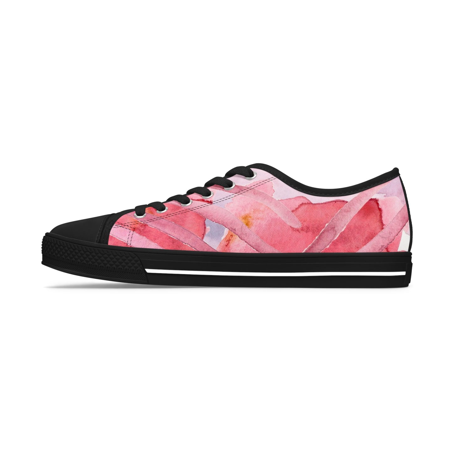 Pink Watercolor Floral Low Top Sneakers — Casual Canvas Shoes