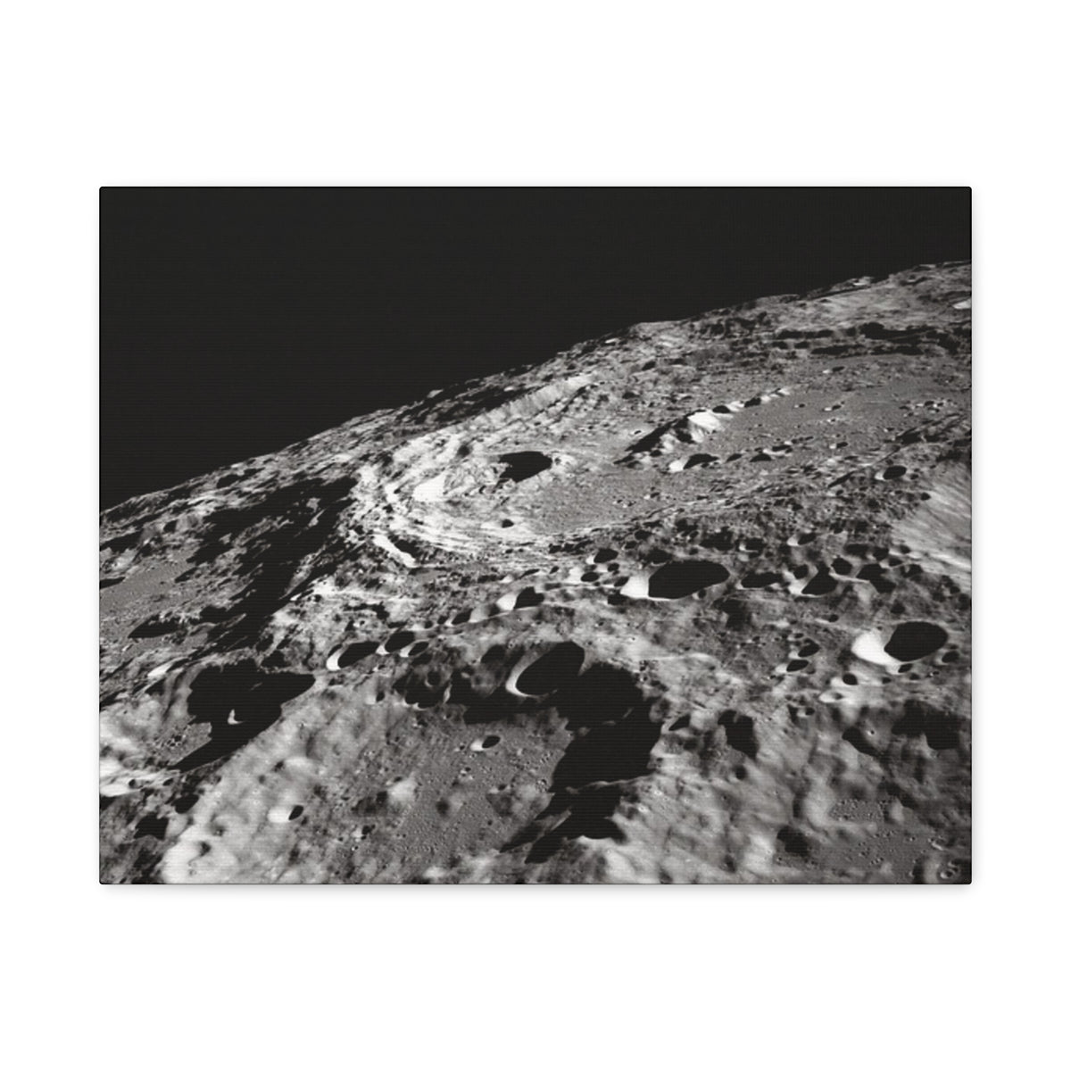 Lunar Surface Matte Canvas Print — Black & White Moon Crater Wall Art