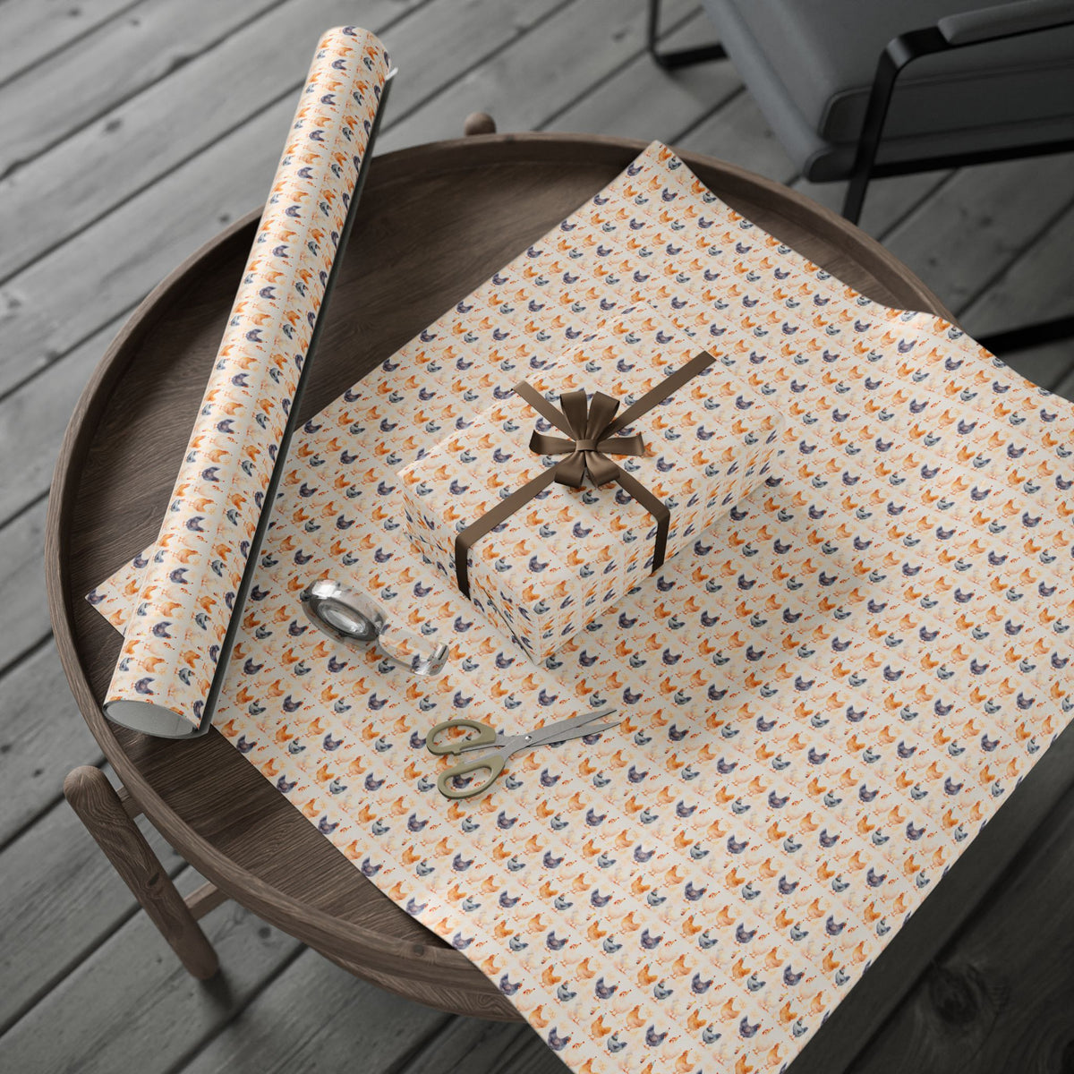 Chicken Watercolor Pattern Wrapping Paper Roll — Cute Pet Gift Wrap