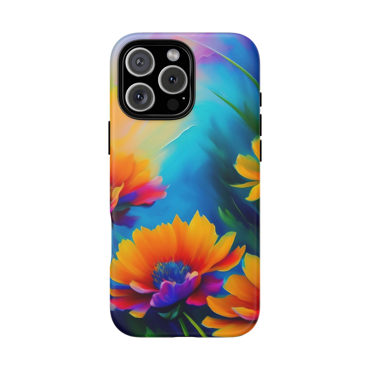 Floral Burst Tough Phone Case — Vibrant Watercolor Flowers Protective Cover