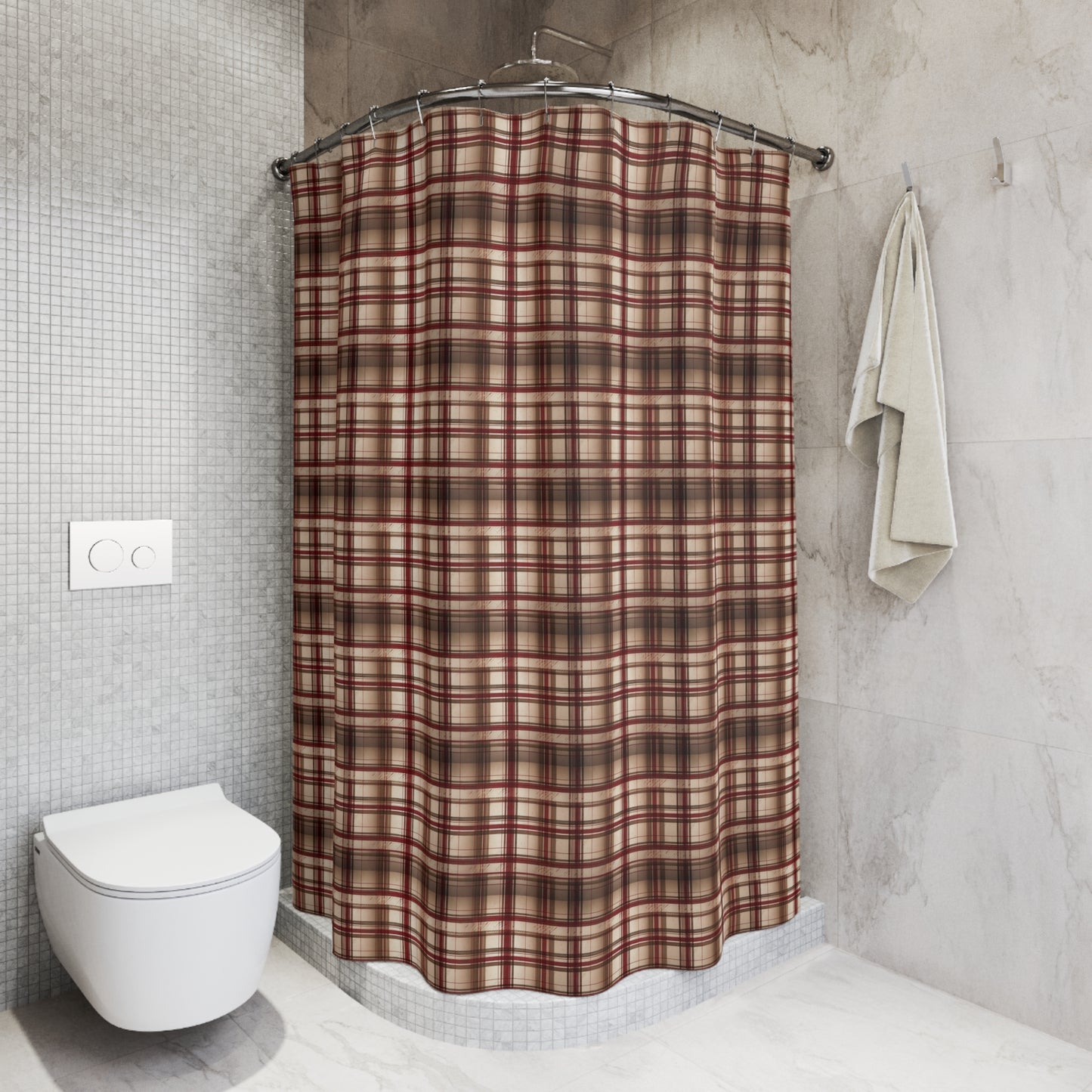 Plaid Shower Curtain — Rustic Brown & Red Tartan Bathroom Decor