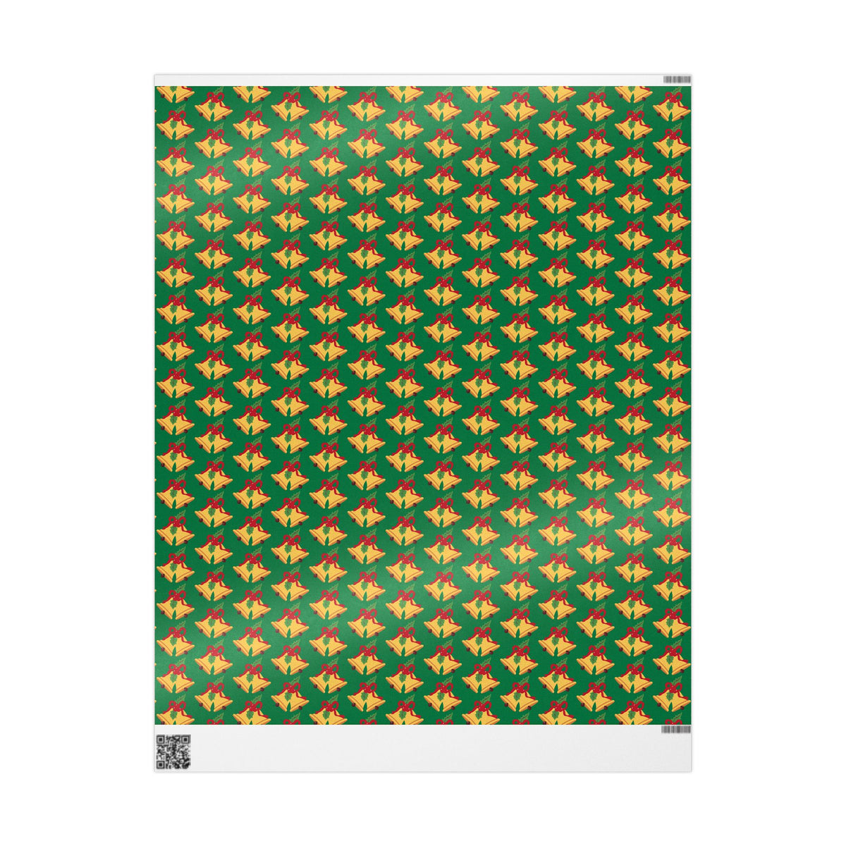 Christmas Bells Wrapping Paper Roll — Green Holly Holiday Gift Wrap