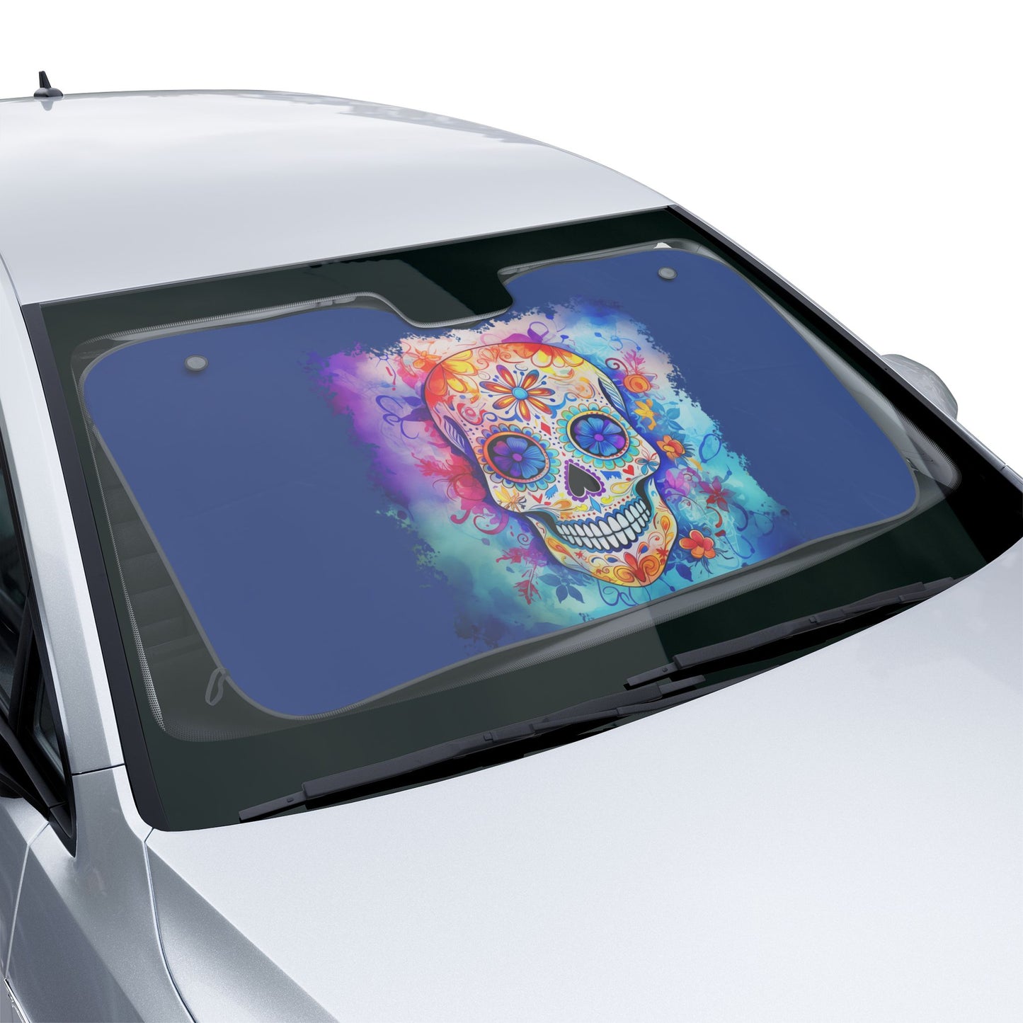 Sugar Skull Car Sun Shade โ Day of the Dead Decorative Windshield Cover
