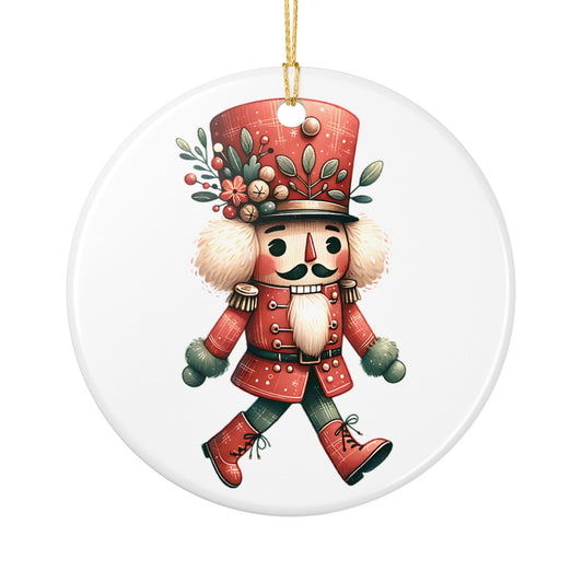 Nutcracker Ceramic Ornament — Vintage Holiday Christmas Tree Decoration (2-Sided)
