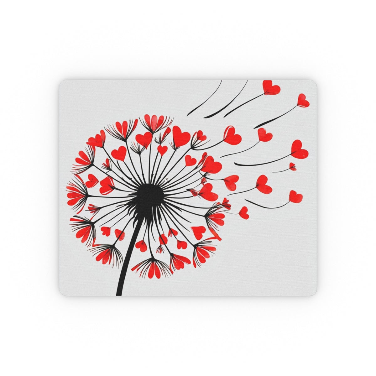 Heart Dandelion Rectangular Mouse Pad — Romantic Floral Desk Mat