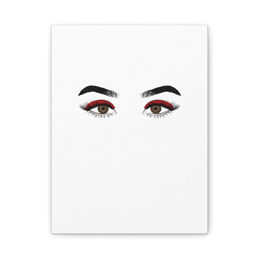 Glam Eyes Matte Canvas Wall Art — Brown Eyes with Red Lashes