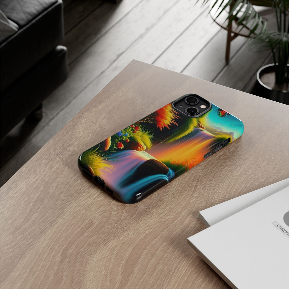 Phone Case - Vibrant Waterfall Landscape with Butterfly | Colorful Nature Protective Case