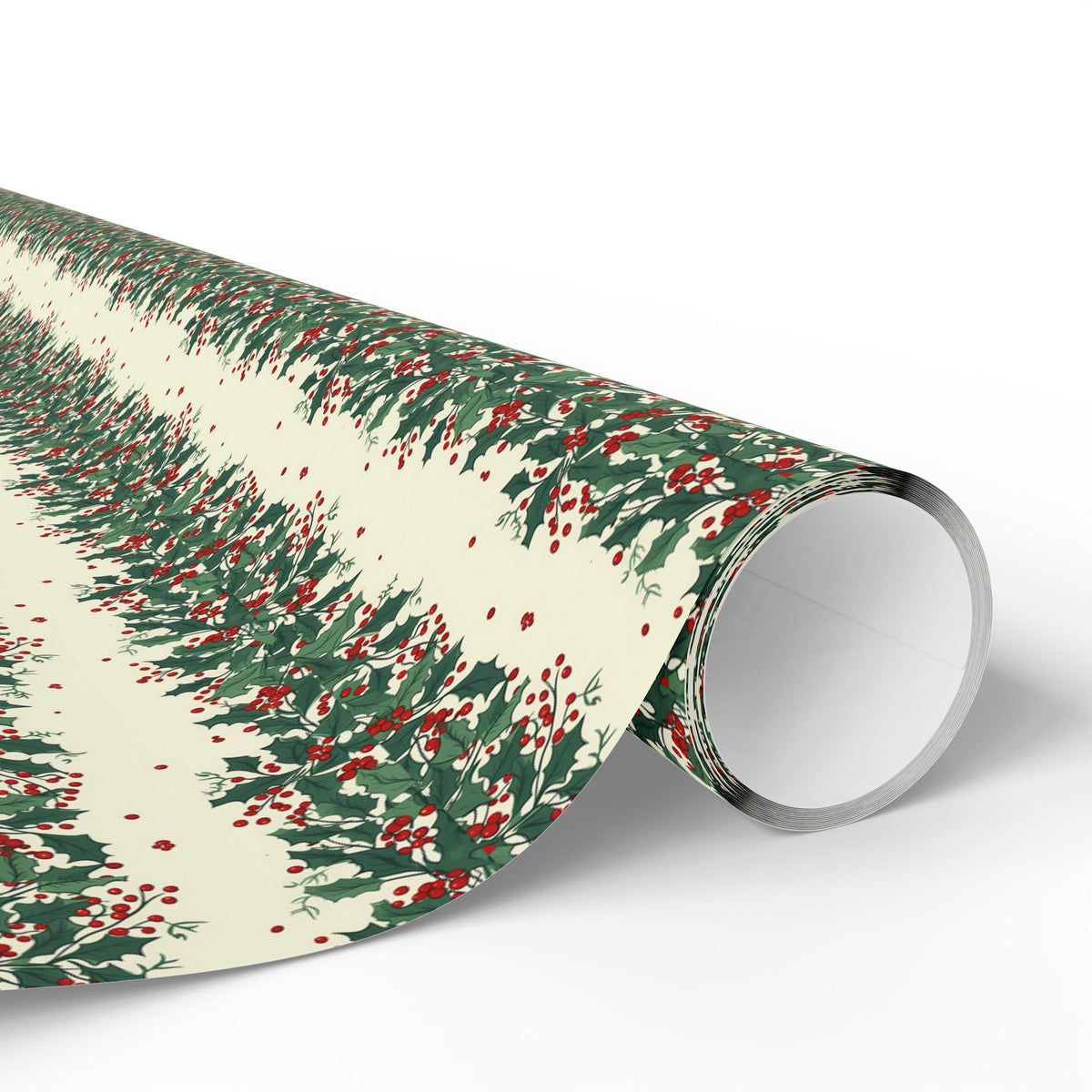 Holiday Pine Sprig Wrapping Paper Roll — Festive Green & Red Gift Wrap
