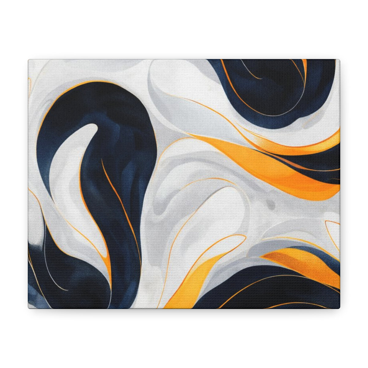 Abstract Fluid Art Matte Canvas Print — Navy, Gold & White Stretched Wall Art