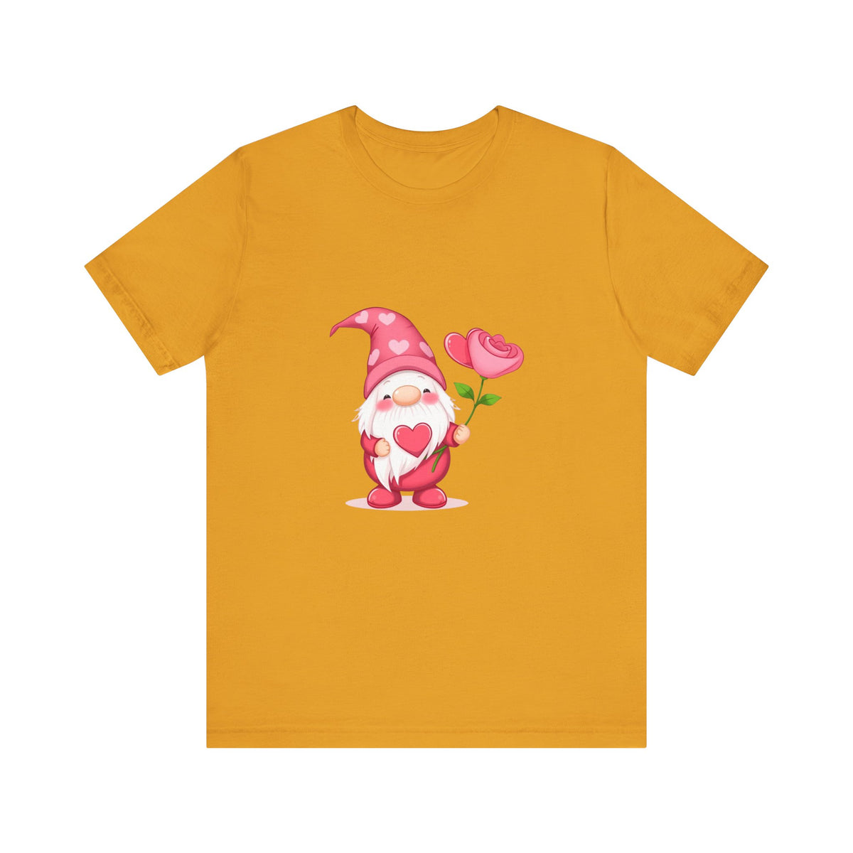 Valentine Gnome T‑Shirt — Cute Pink Gnome Holding Rose Tee