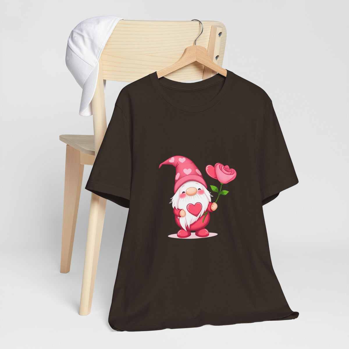 Valentine Gnome T‑Shirt — Cute Pink Gnome Holding Rose Tee
