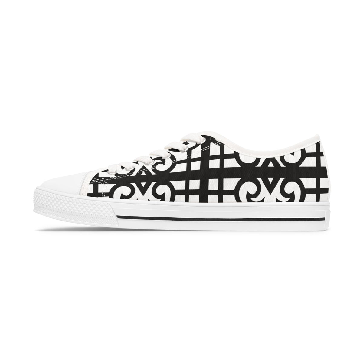 Low Top Sneakers — Black & White Geometric Lattice Pattern