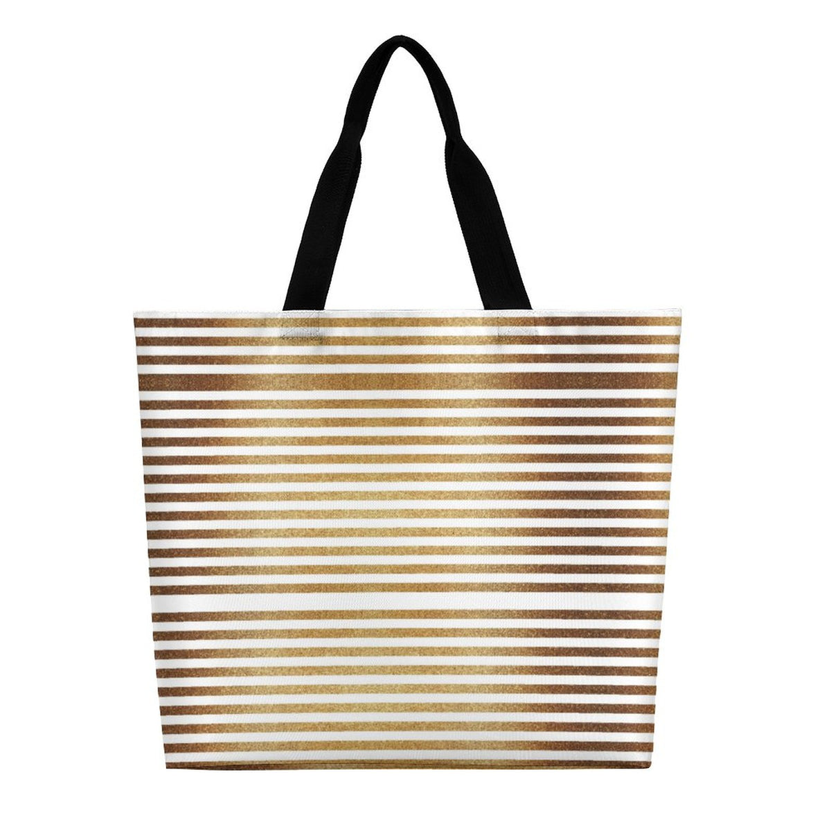 Large One Shoulder Shopping Bag Gold Stripes