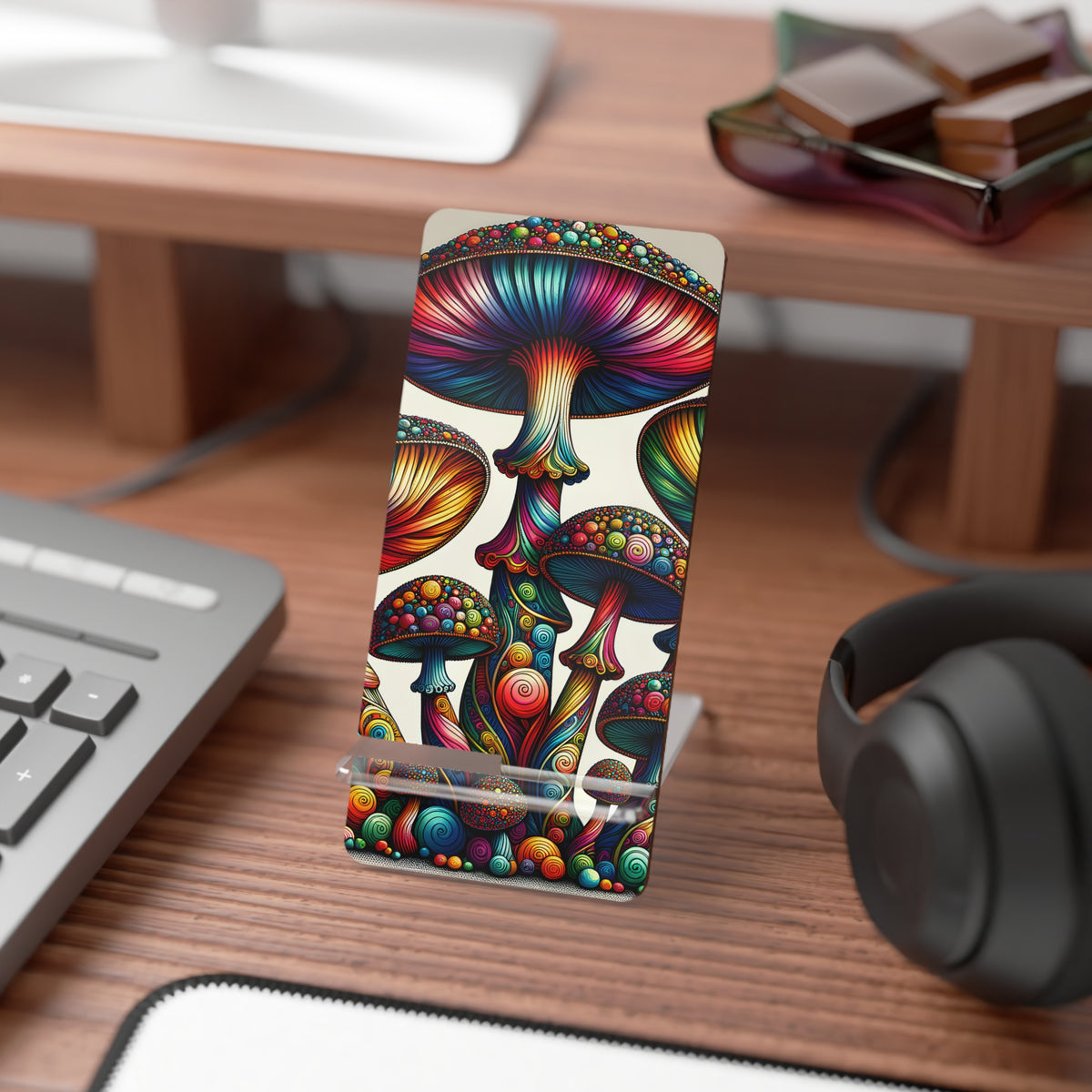 Phone Stand — Colorful Psychedelic Mushroom Mobile Display