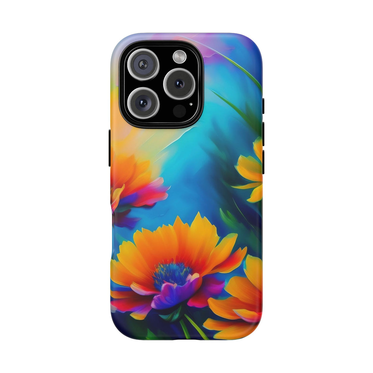 Floral Burst Tough Phone Case — Vibrant Watercolor Flowers Protective Cover