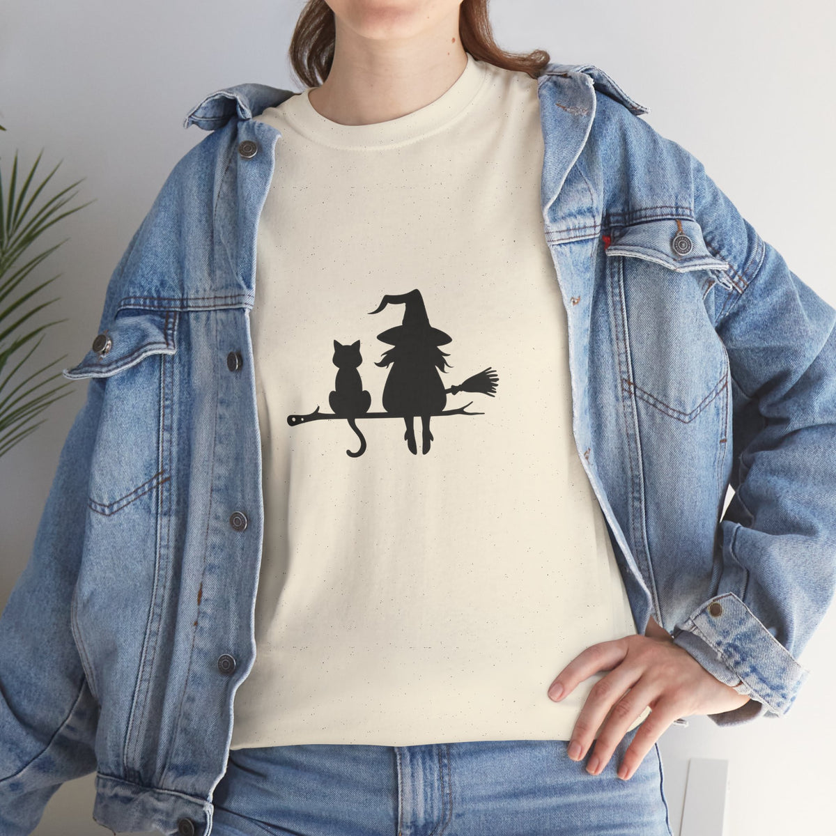 Witch and Cat Tee | Spooky Unisex Shirt for Halloween | Cute Witchwear for Cat Lovers | Fall Wardrobe Essential | Gift for Magical Friends