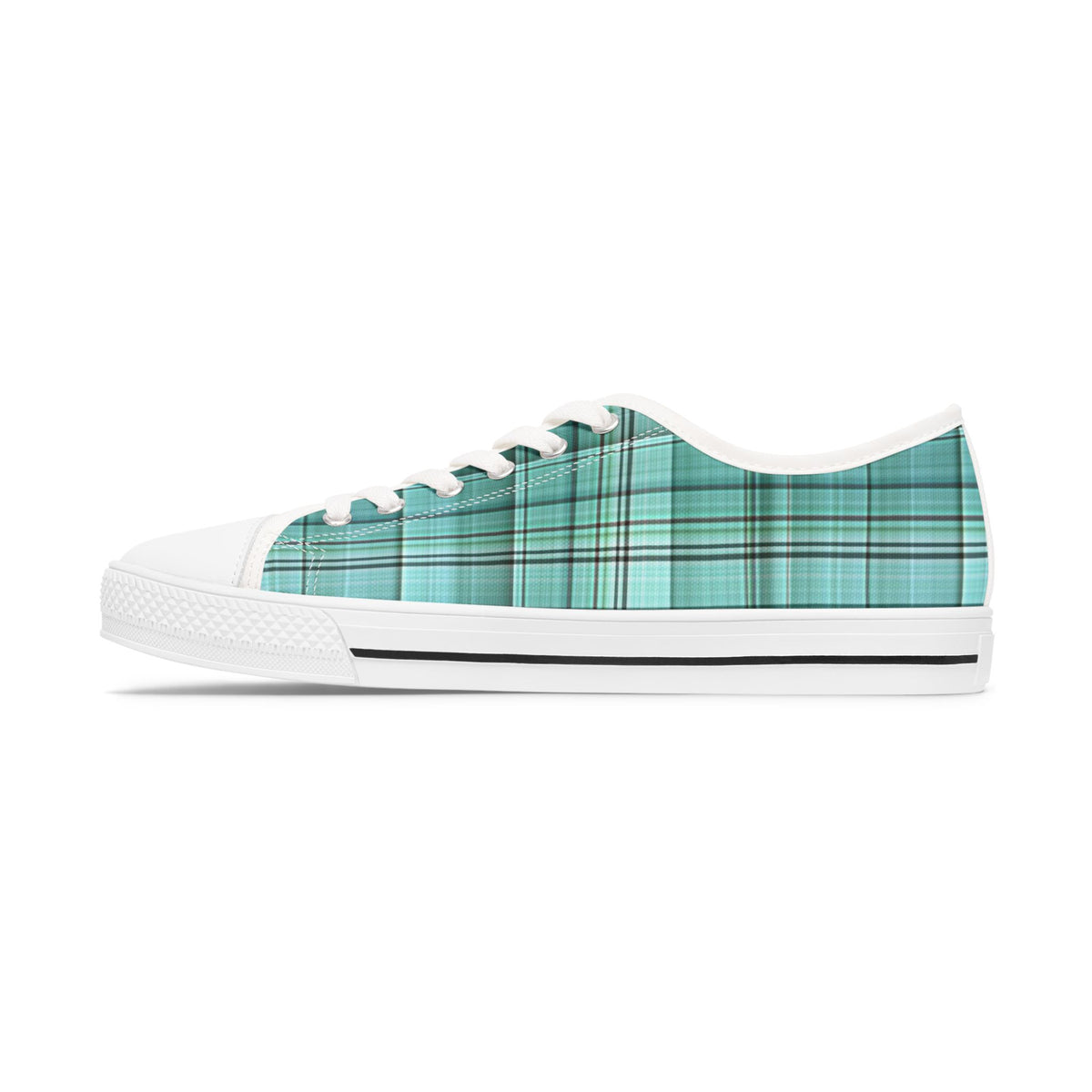 Teal Plaid Women's Low Top Sneakers — Casual Retro Style for Everyday Wear