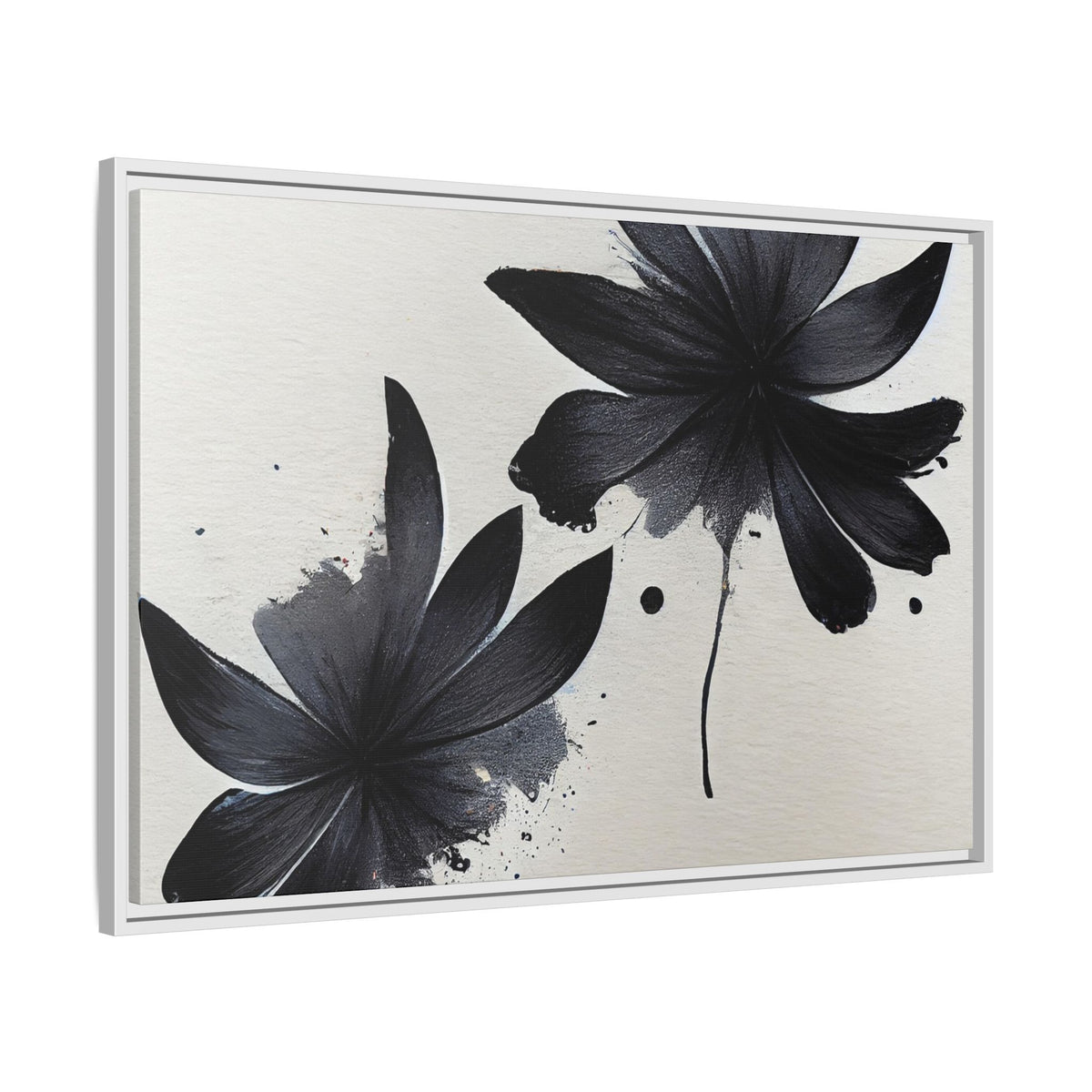 Framed Black Floral Matte Canvas Wall Art — Monochrome Botanical Print