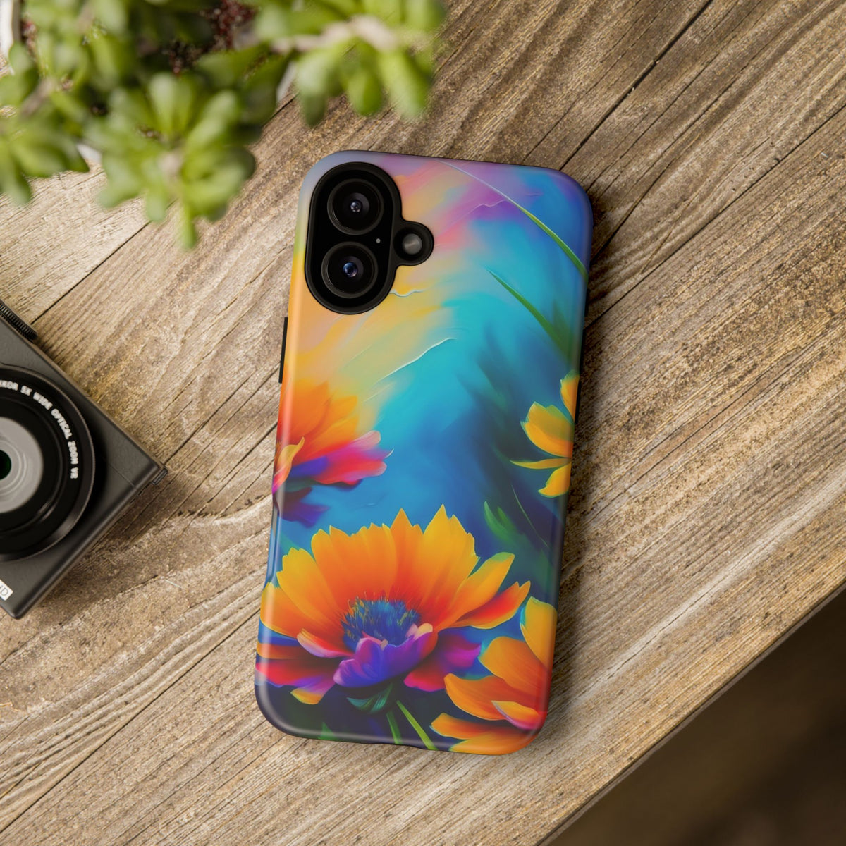 Floral Burst Tough Phone Case — Vibrant Watercolor Flowers Protective Cover