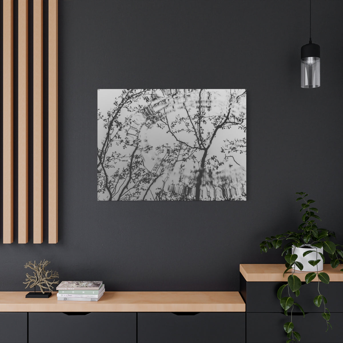 Canvas Wall Art — Monochrome Blurred Ferris Wheel with Tree Silhouettes