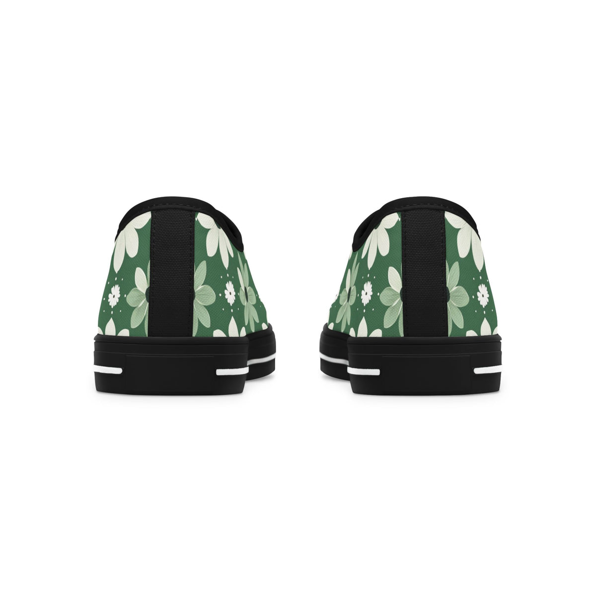 Floral Green Daisy Low Top Sneakers — Casual Garden Print Shoes
