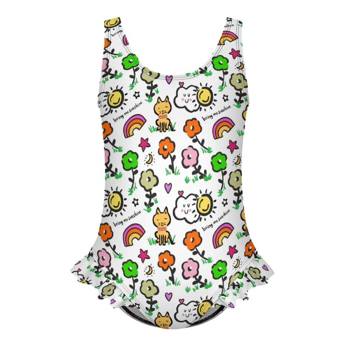 Girls Ruffle Trim One Piece Swimwear