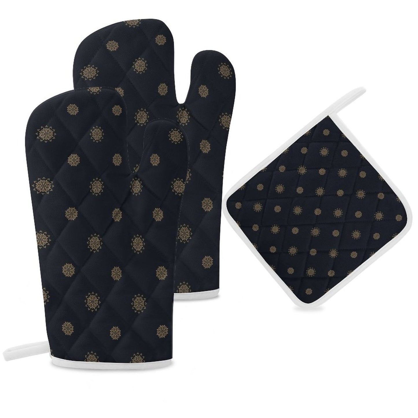 Oven Mitts & Pot Holder Set of 3 - Black & Navy Blue