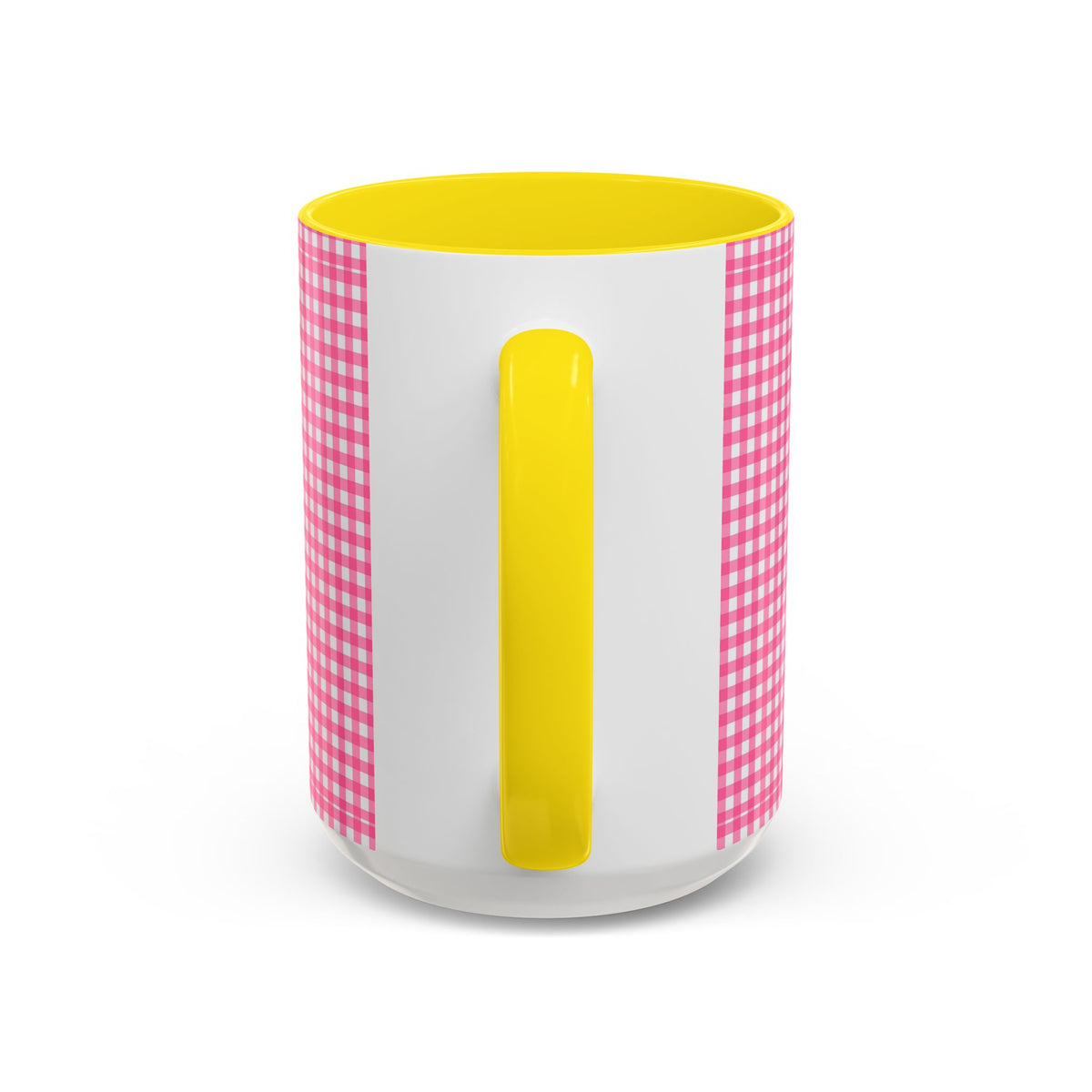 Pink Gingham Accent Coffee Mug, Cute Kitchen Decor, Gift for Coffee Lovers, Home Office Mug, Spring and Summer Vibes