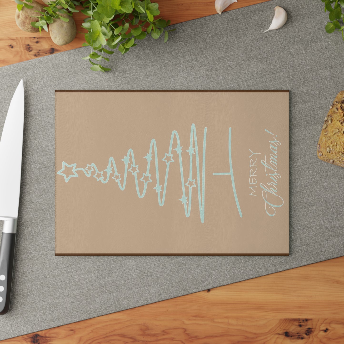 White Star Scribble Christmas Tree Glass Cutting Board