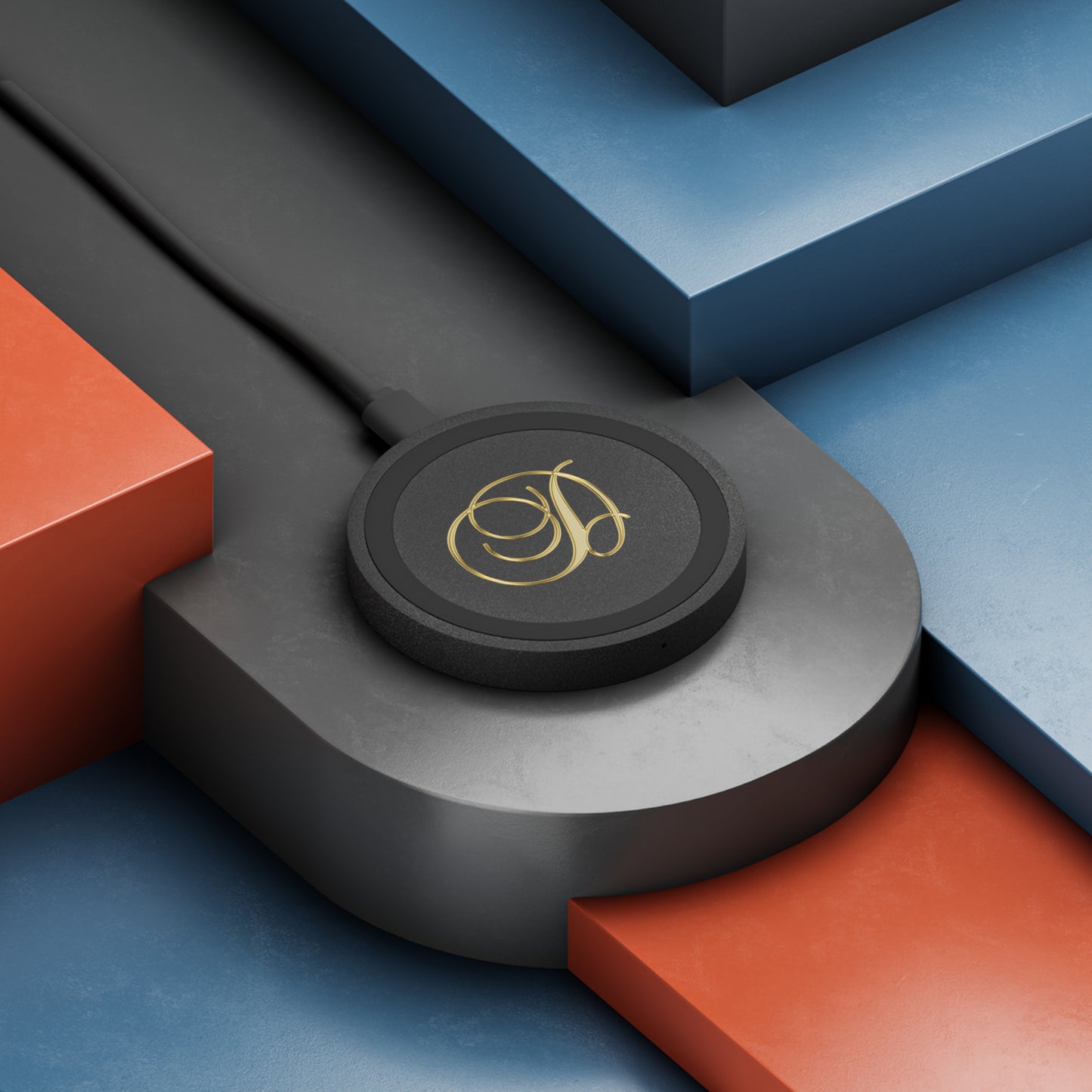 Wireless Charging Pad with Gold Monogram D — Sleek Qi Phone Charger