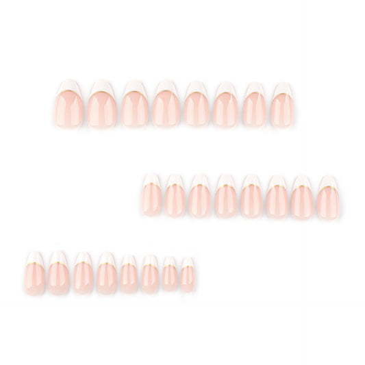 hot-selling simple French white edge press on nails short almond press on nails piece golden curve nail art fake – Image 2