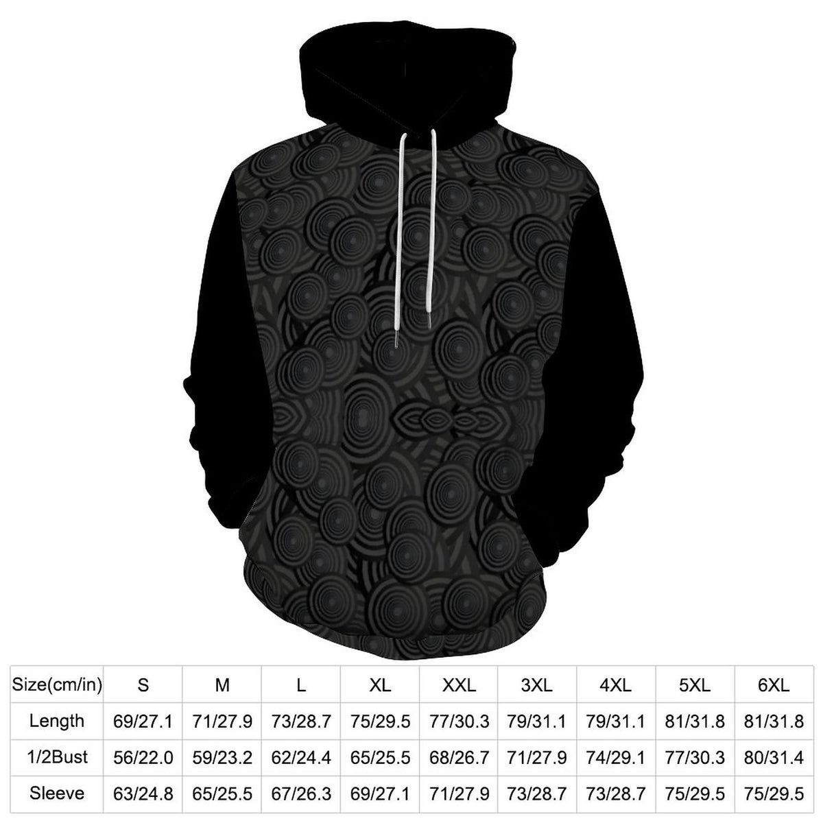 Black Pattern Unisex Cool Hoodie with Double-layer Cap