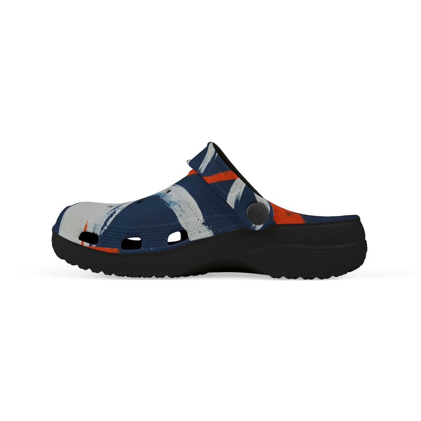 Kids Abstract Navy & Orange EVA Foam Clogs — Slip-On Summer Sandals