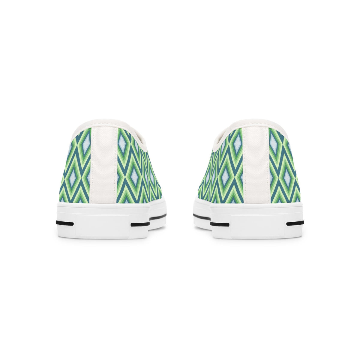 Green Geometric Diamond Pattern Women's Low Top Sneakers — Casual Retro Graphic Tennis Shoes