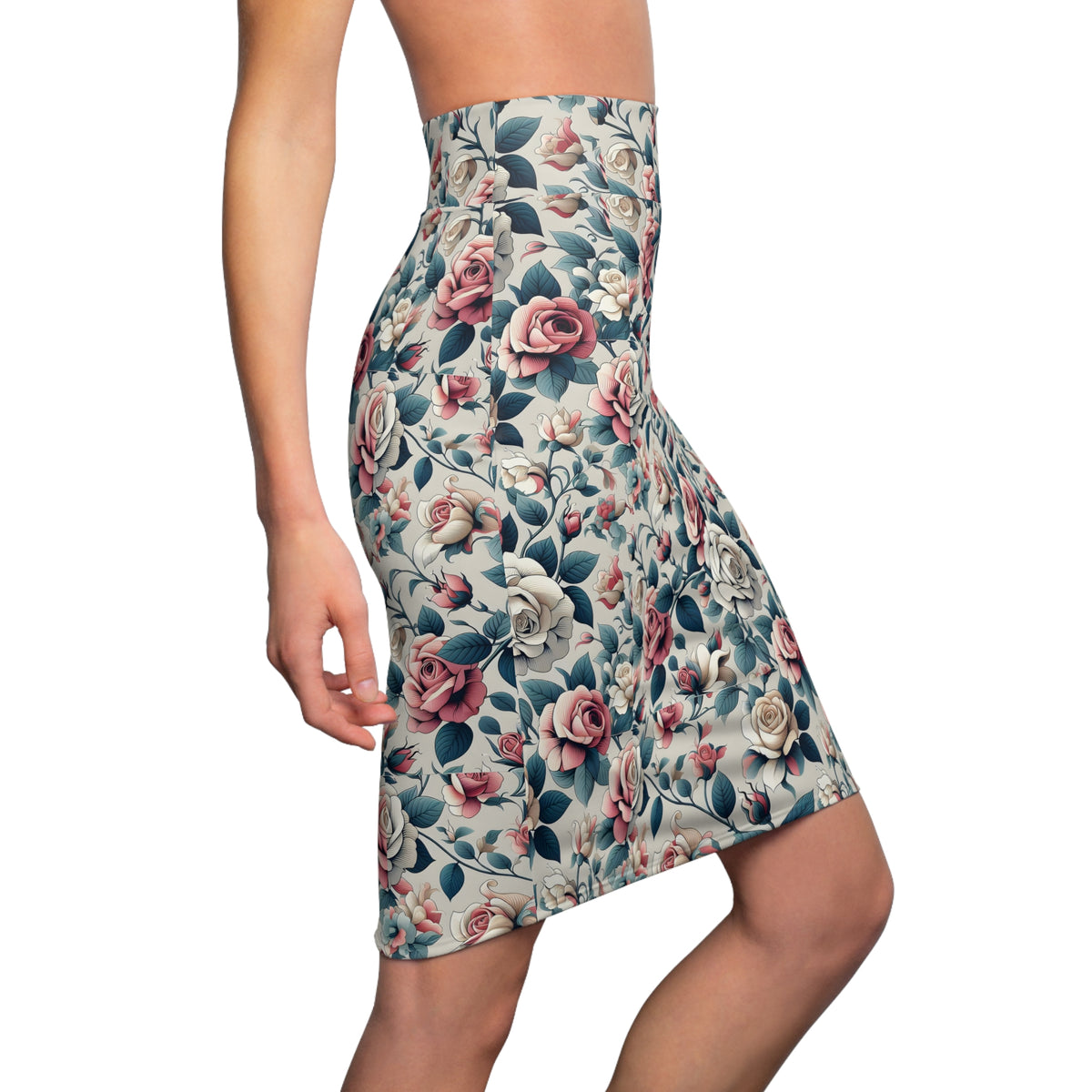 Floral Vintage Rose Pencil Skirt — Pastel