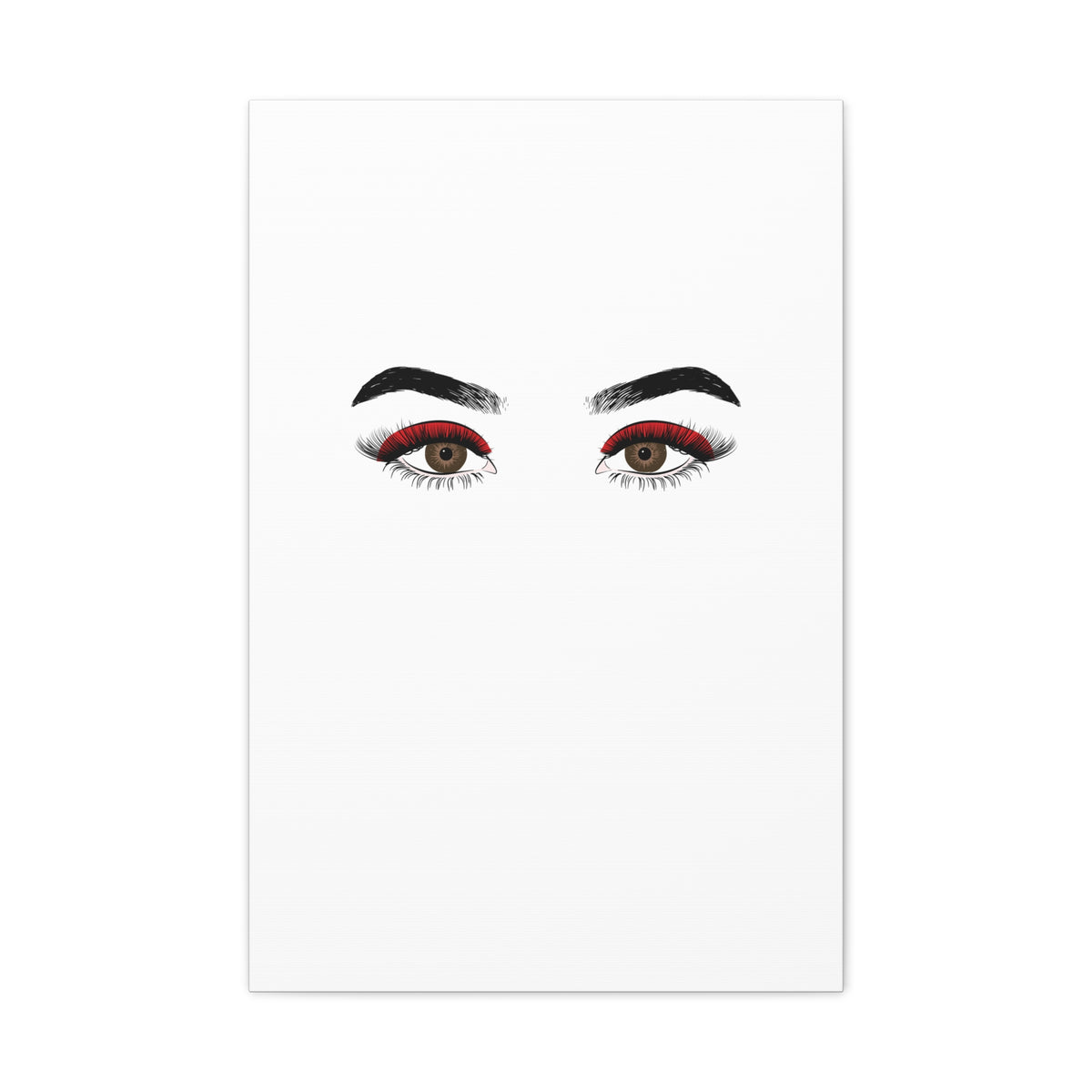 Glam Eyes Matte Canvas Wall Art — Brown Eyes with Red Lashes