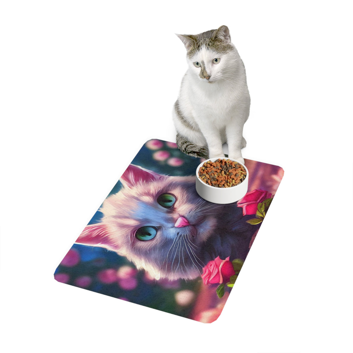 Floral Cat Pet Food Mat (12x18) — Cute Kitten Feeding Mat