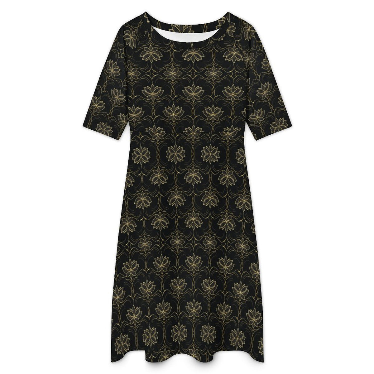 Round Neck 3/4 Sleeve Long Dress