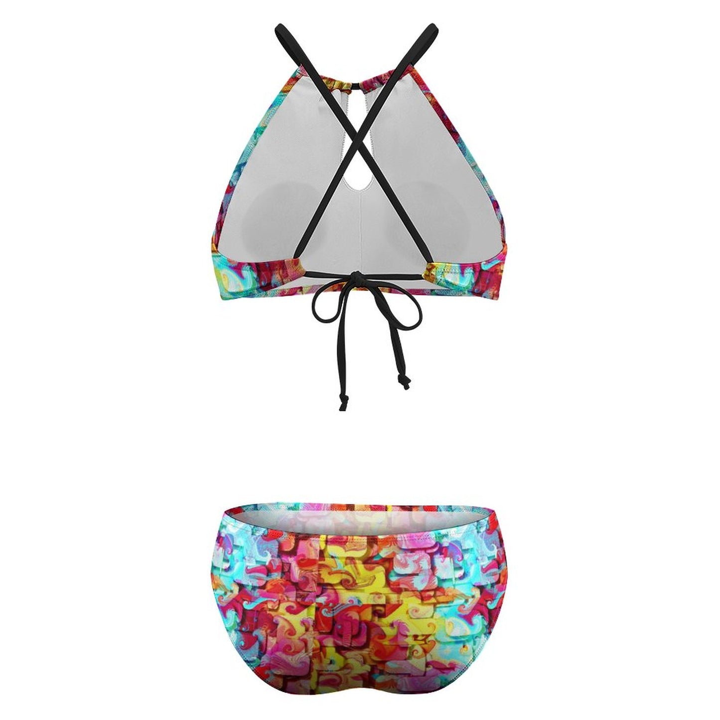 Women's Two piece Swimsuit with High Neck Halter Top Multicolor