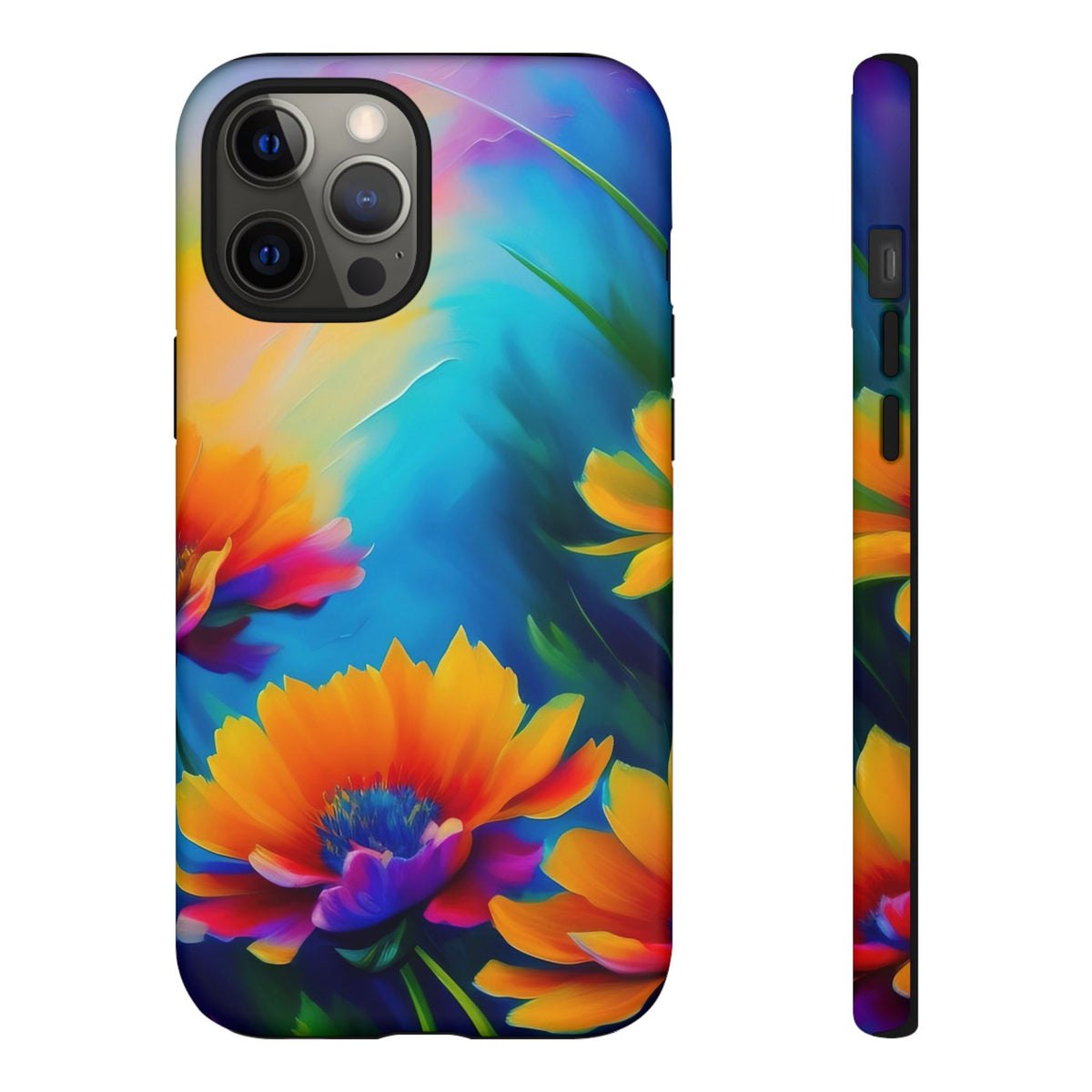 Floral Burst Tough Phone Case — Vibrant Watercolor Flowers Protective Cover