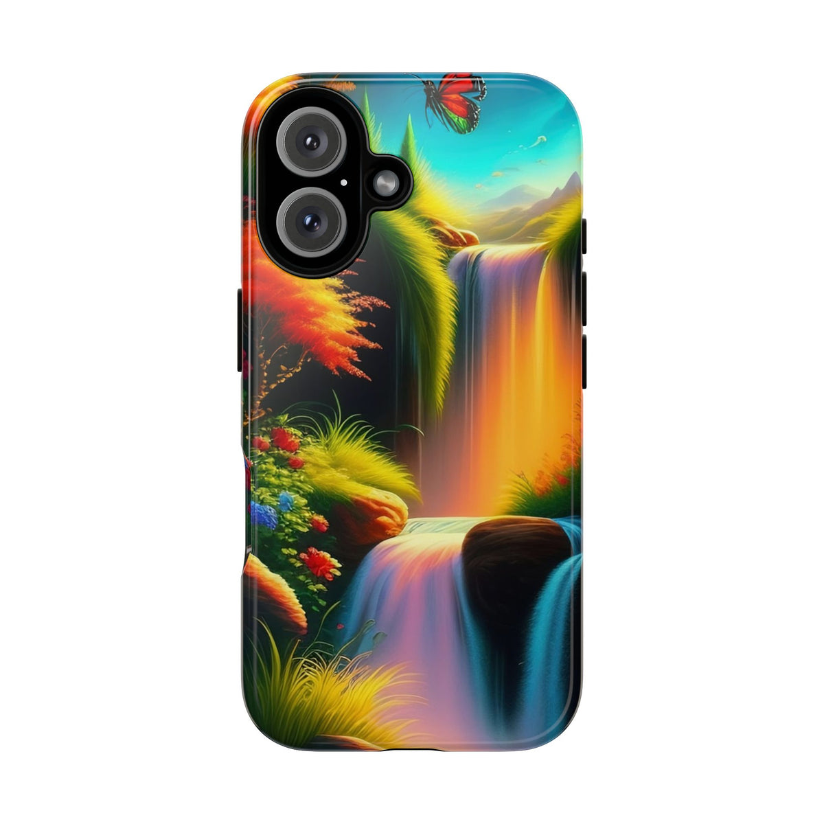 Phone Case - Vibrant Waterfall Landscape with Butterfly | Colorful Nature Protective Case