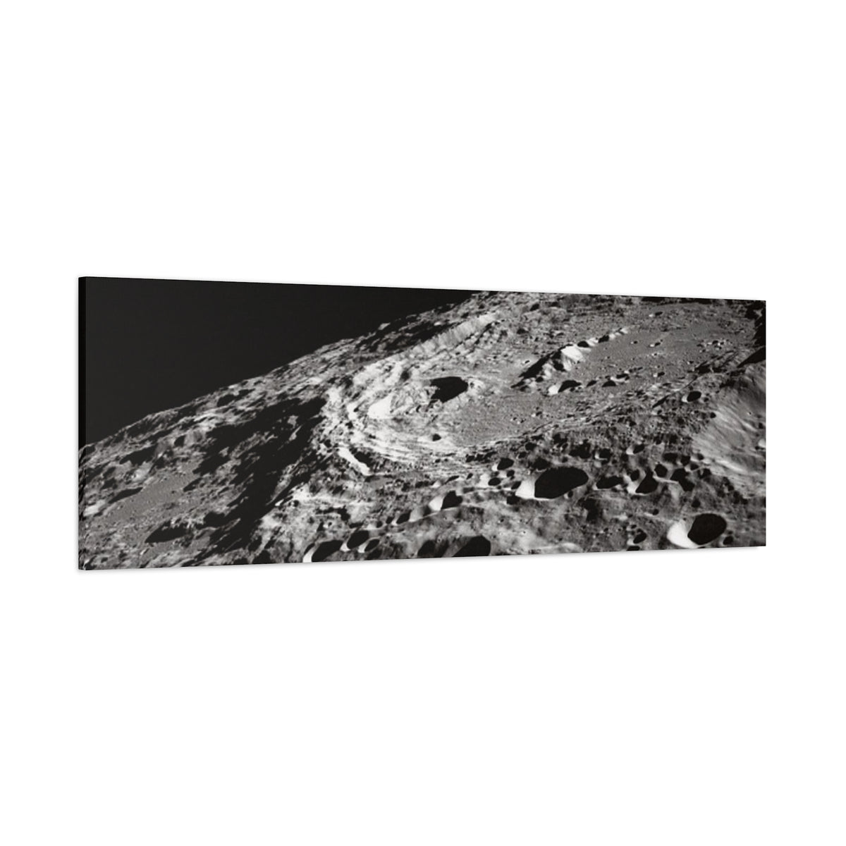 Lunar Surface Matte Canvas Print — Black & White Moon Crater Wall Art