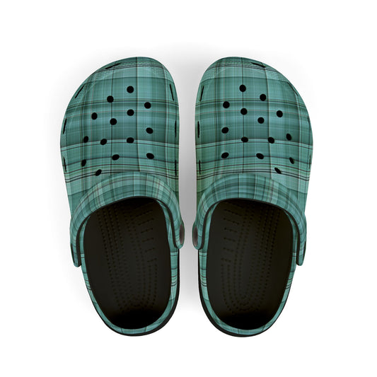 Kids Teal Plaid EVA Foam Clogs — Lightweight Slip-On Sandals for Toddlers & Children