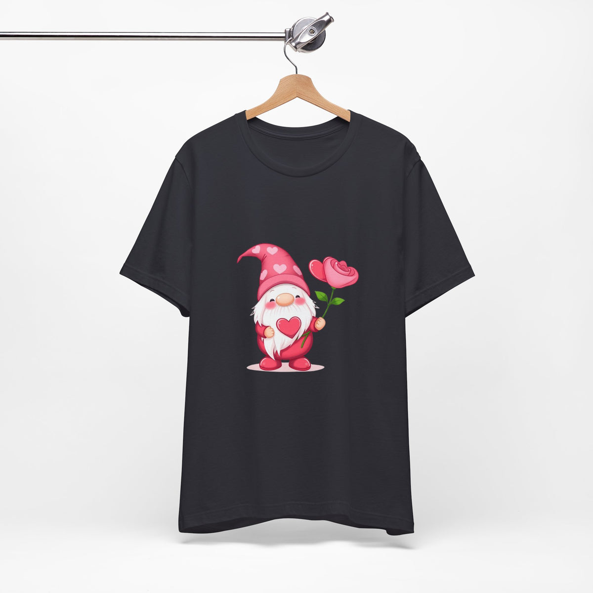 Valentine Gnome T‑Shirt — Cute Pink Gnome Holding Rose Tee