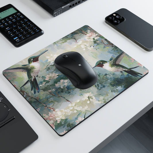 Hummingbird Floral Mouse Pad — Rectangular Artistic Desk Mat