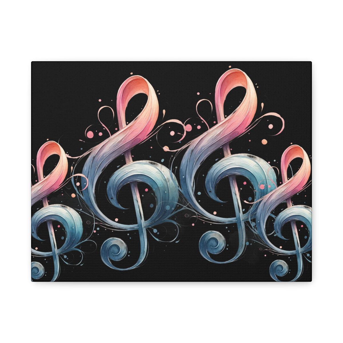 Musical Treble Clef Canvas Wall Art — Pastel Ribbon Notes on Black